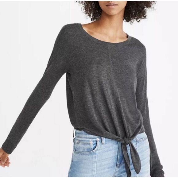 Madewell Fine Knit Lightweight Tie Front Sweater Charcoal Gray XS - Picture 1 of 7